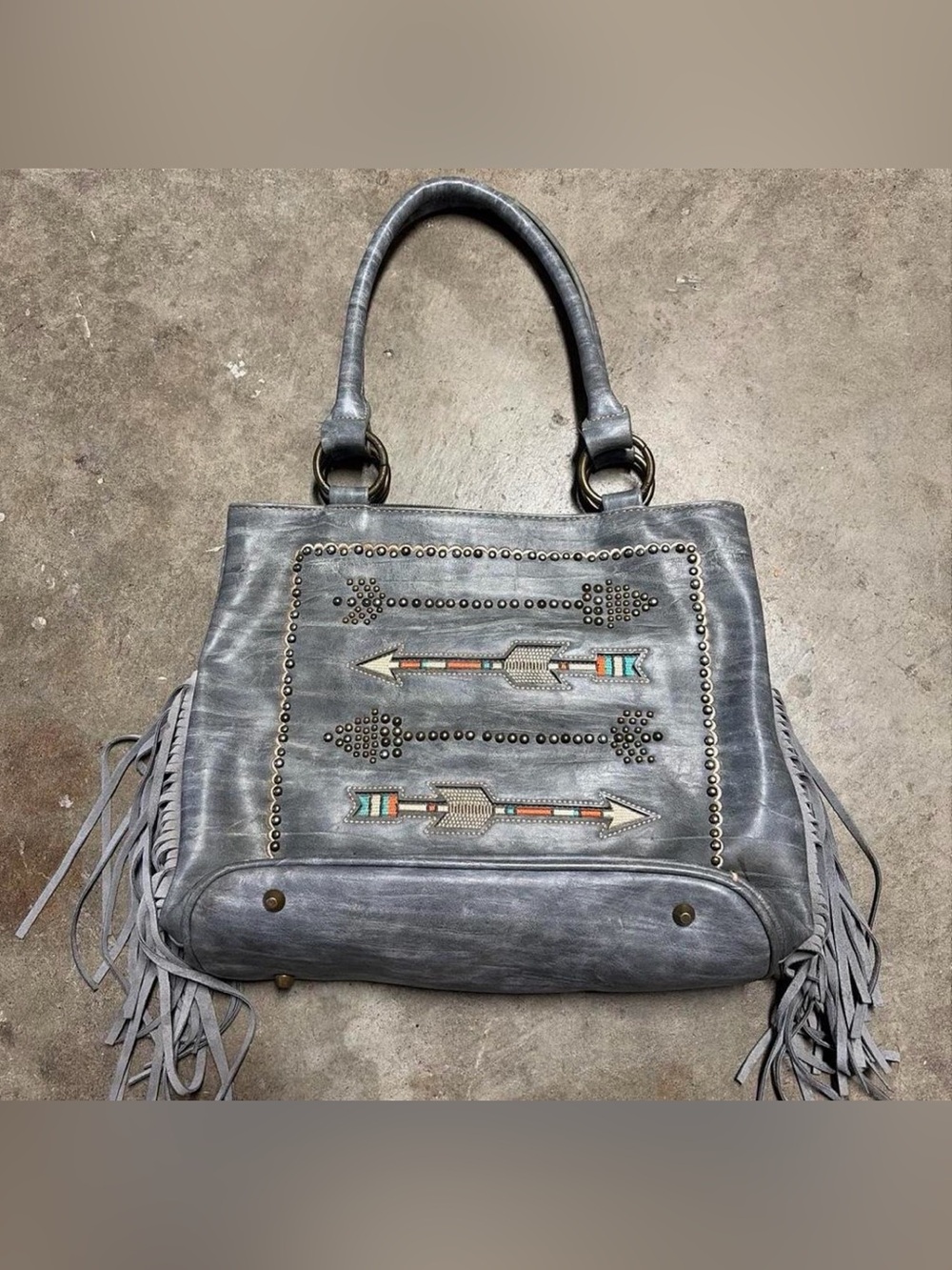 Montana West Gray Fringe Arrow Stud Satchel